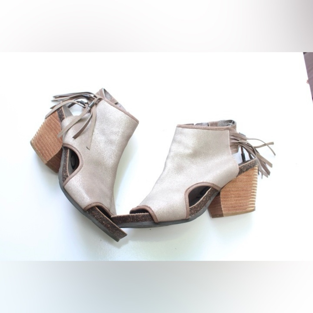 OTBT fringe peep toe booties